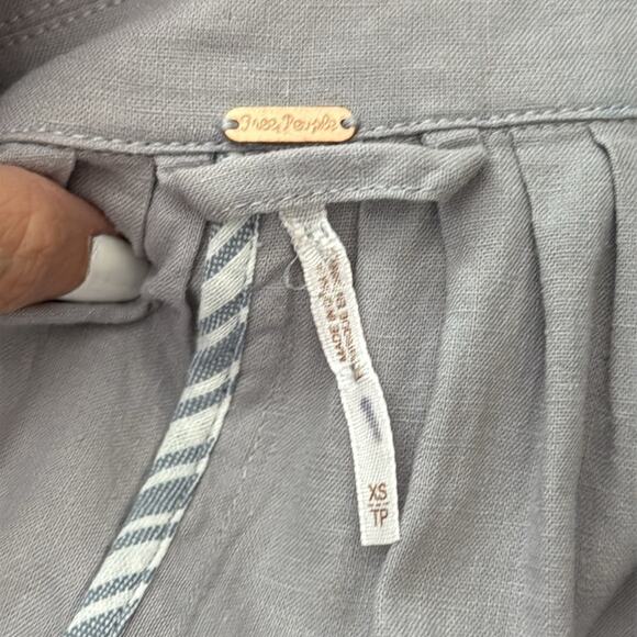 Free People Meet Me In Montauk Sky Gray Linen Button Up Duster Trench Coat - Picture 4 of 5